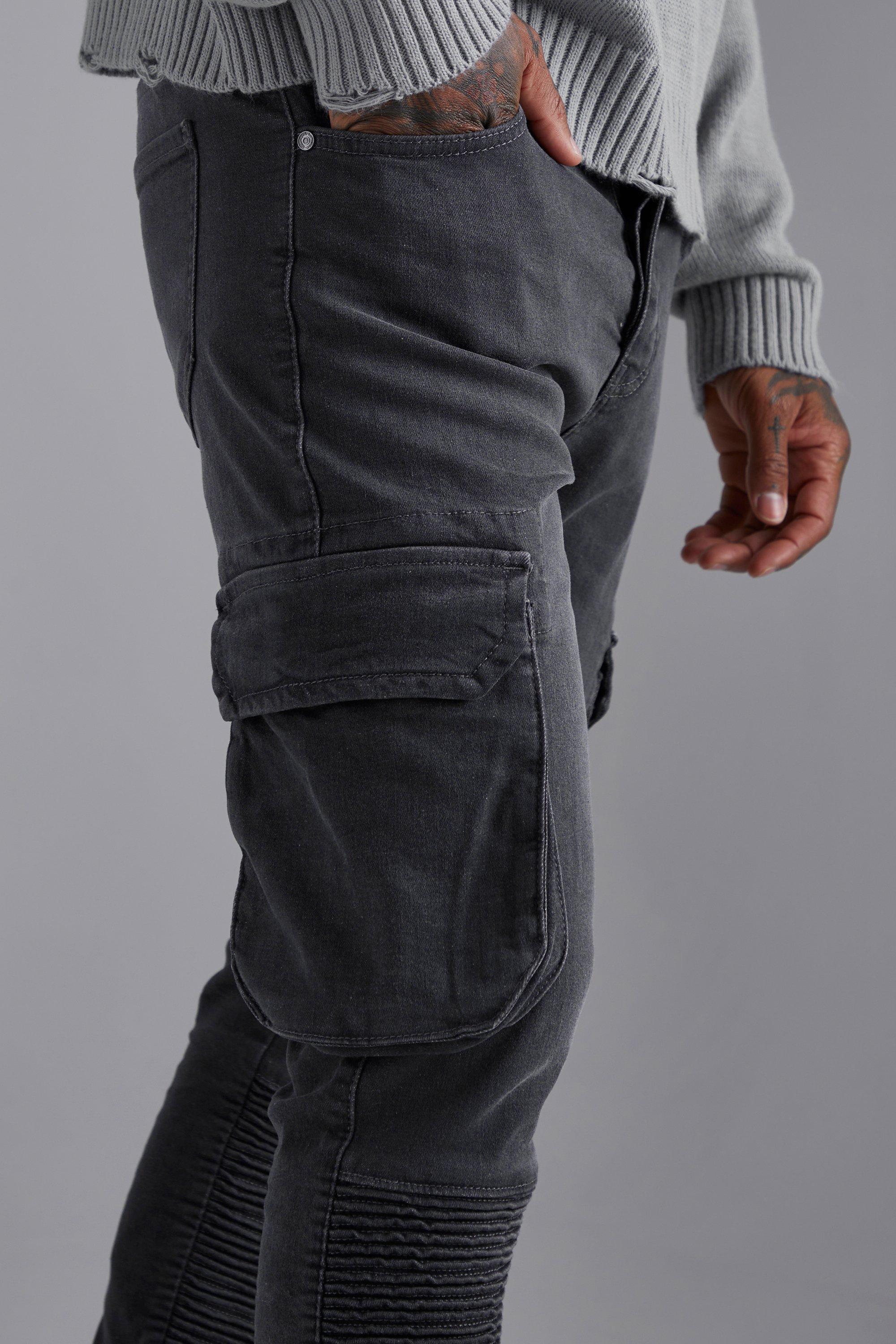 Skinny Stretch Cargo Biker Jeans boohoo USA